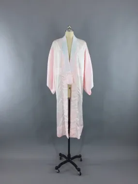 1970s Vintage Kimono Robe / Pale Pink Satin