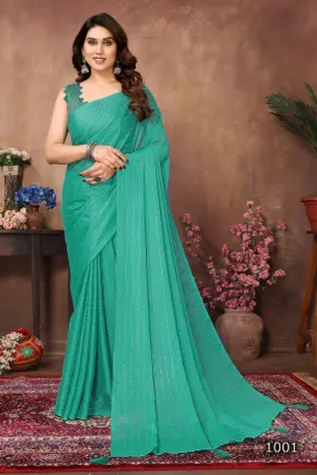 Aafreen Partywear Designer Firozi Rangoli Silk Fancy Saree