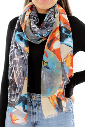 Abstract Print Scarf - Orange Multi