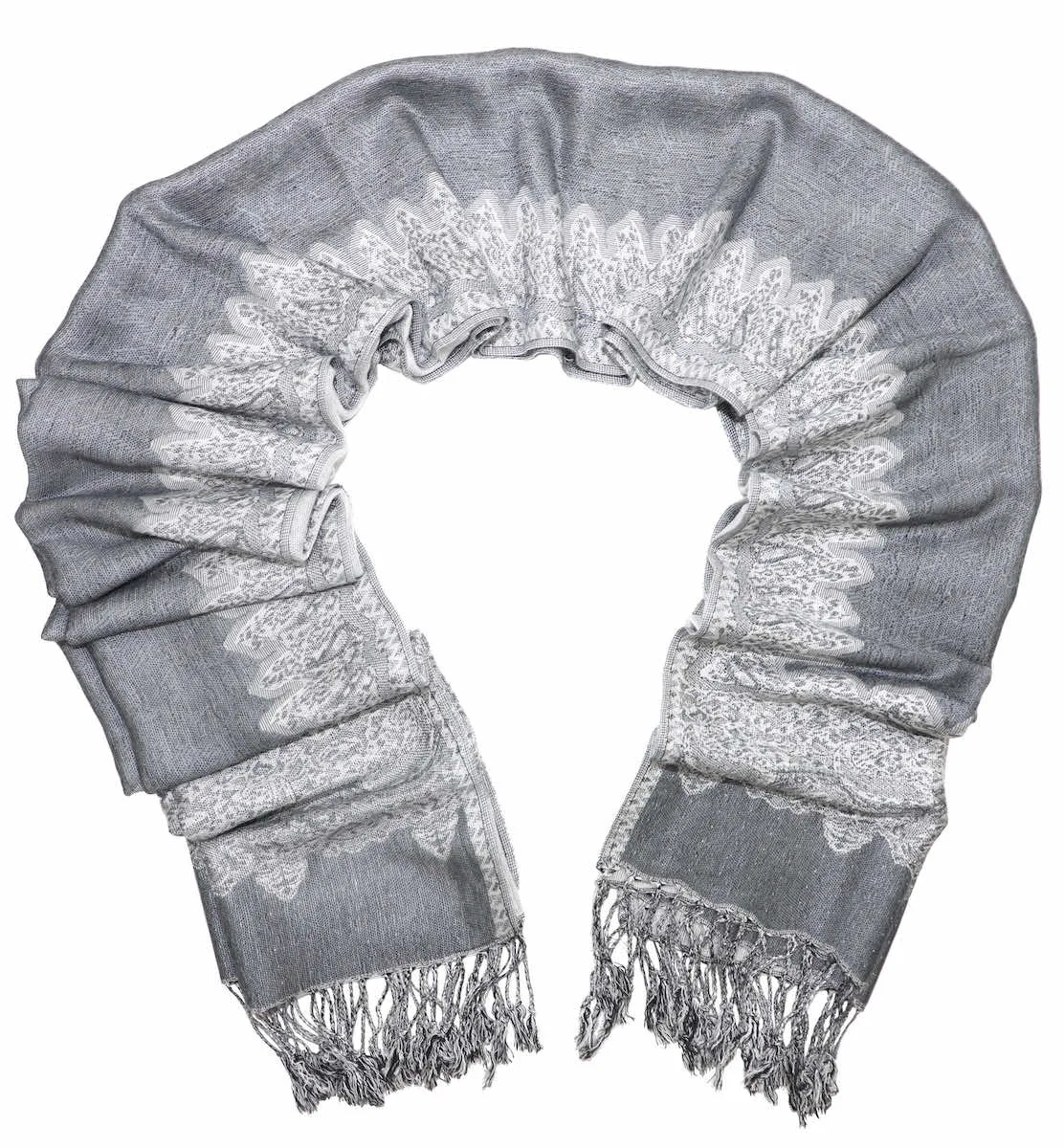 Achillea Grey Border Pashmina Shawl Wrap Scarf