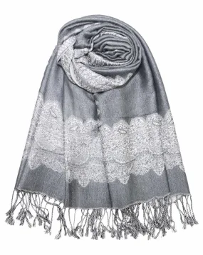 Achillea Grey Border Pashmina Shawl Wrap Scarf