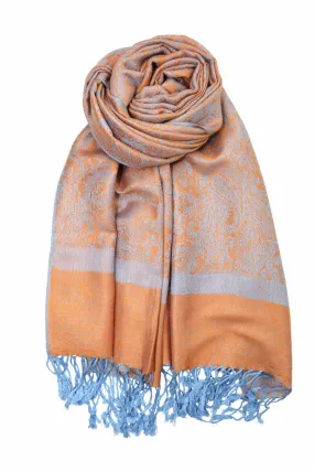 Achillea Orange Light Blue Jacquard Pashmina Scarf