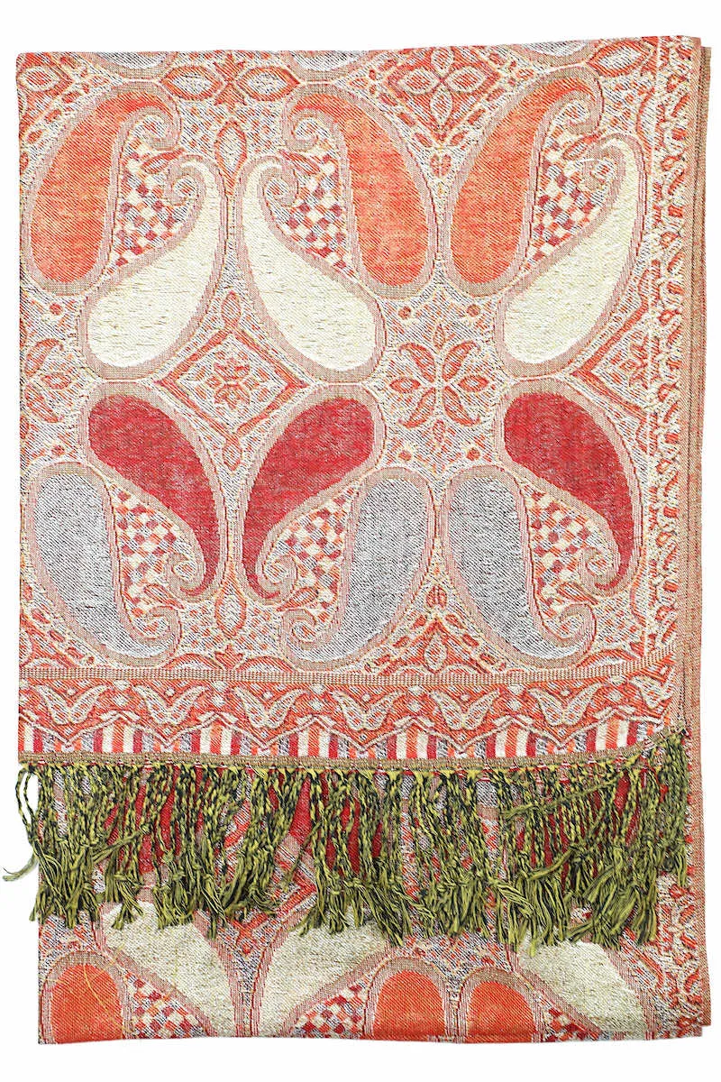 Achillea Red Metallic Paisley Pashmina