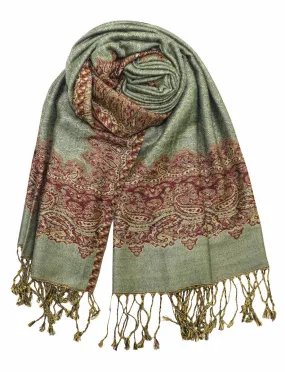 Achillea Sage Green Border Pashmina Shawl Wrap Scarf