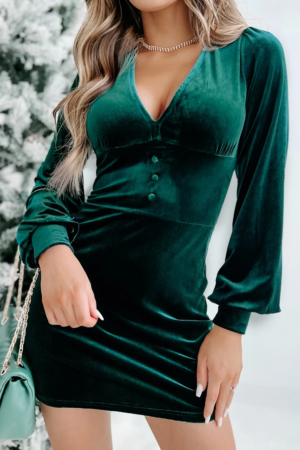 All Eyes On Me NanaMacs Original Velvet Mini Dress (Emerald Green)