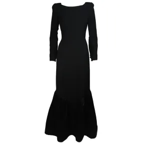 BILL BLASS Black Long Sleeve Silk Gown with Satin Hem Size 8-10