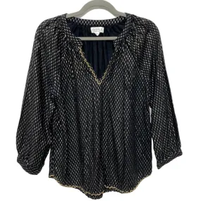 Black & Gold Blouse 3/4 Sleeve Velvet By Graham & Spencer, Size S