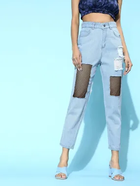 Blue Mesh Net Cut Out Jeans