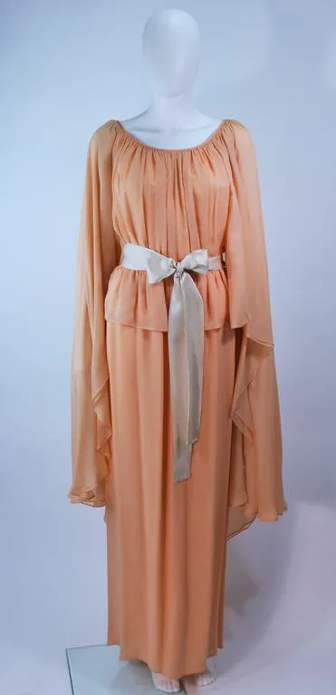 BONWIT TELLER Peach & Apricot Hue Cape Gown Size 4