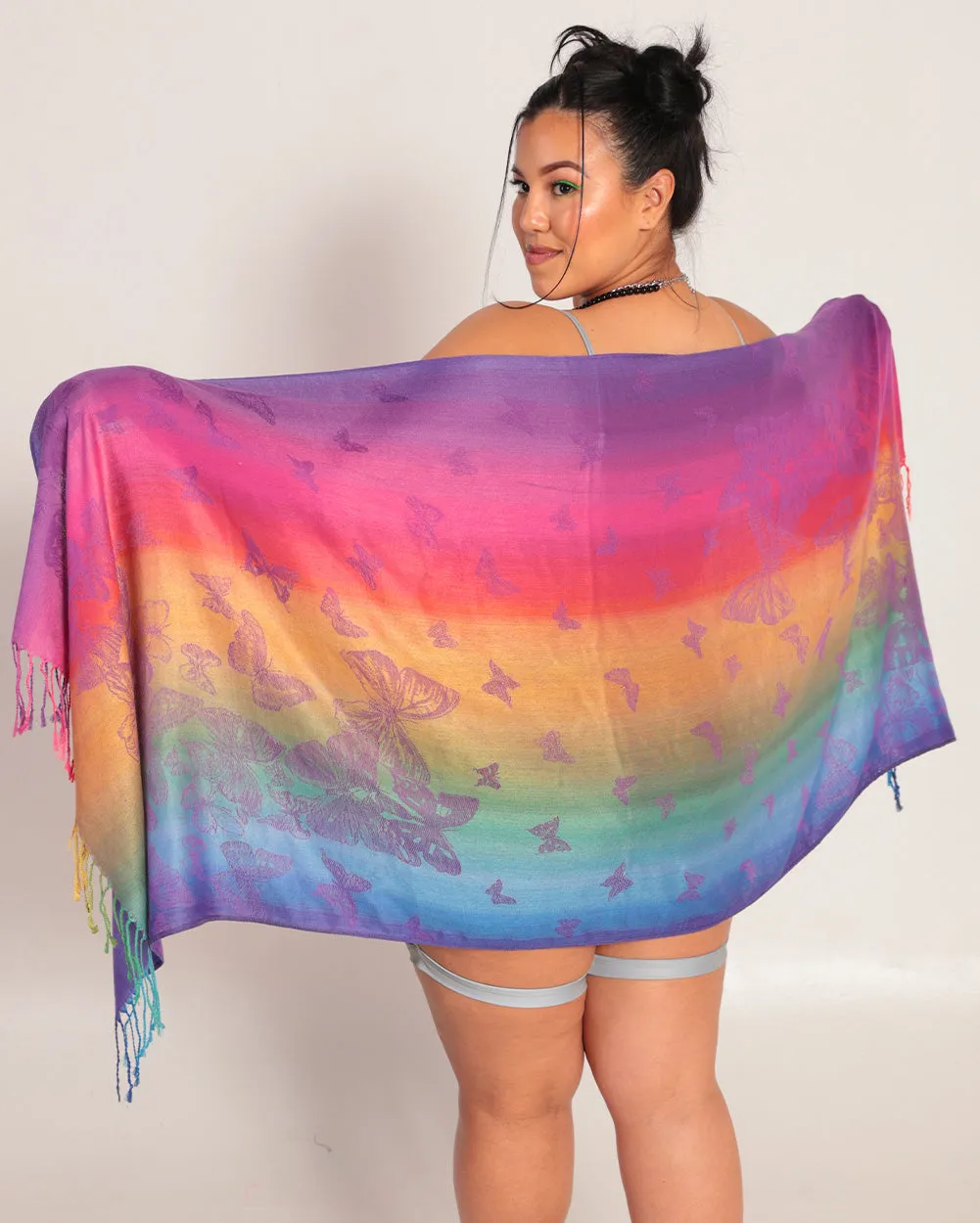 Cosmic Butterflies Rainbow Ombre Pashmina