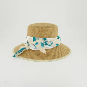 Downturn Brim Straw Sun Hat.Floral Trim.