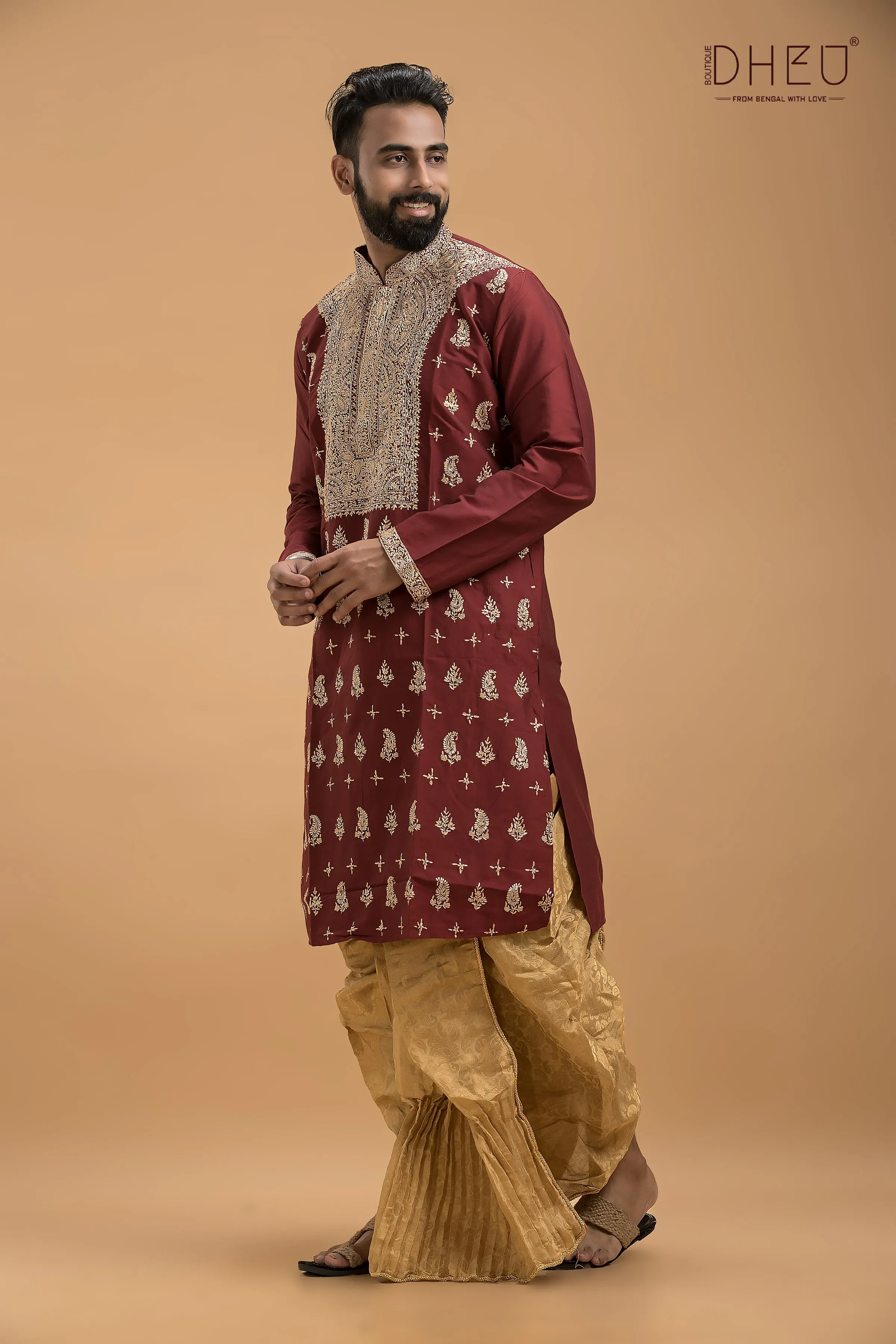 Exclusive Embroidered Katan Silk Kurta & Dhoti(Optional) Set