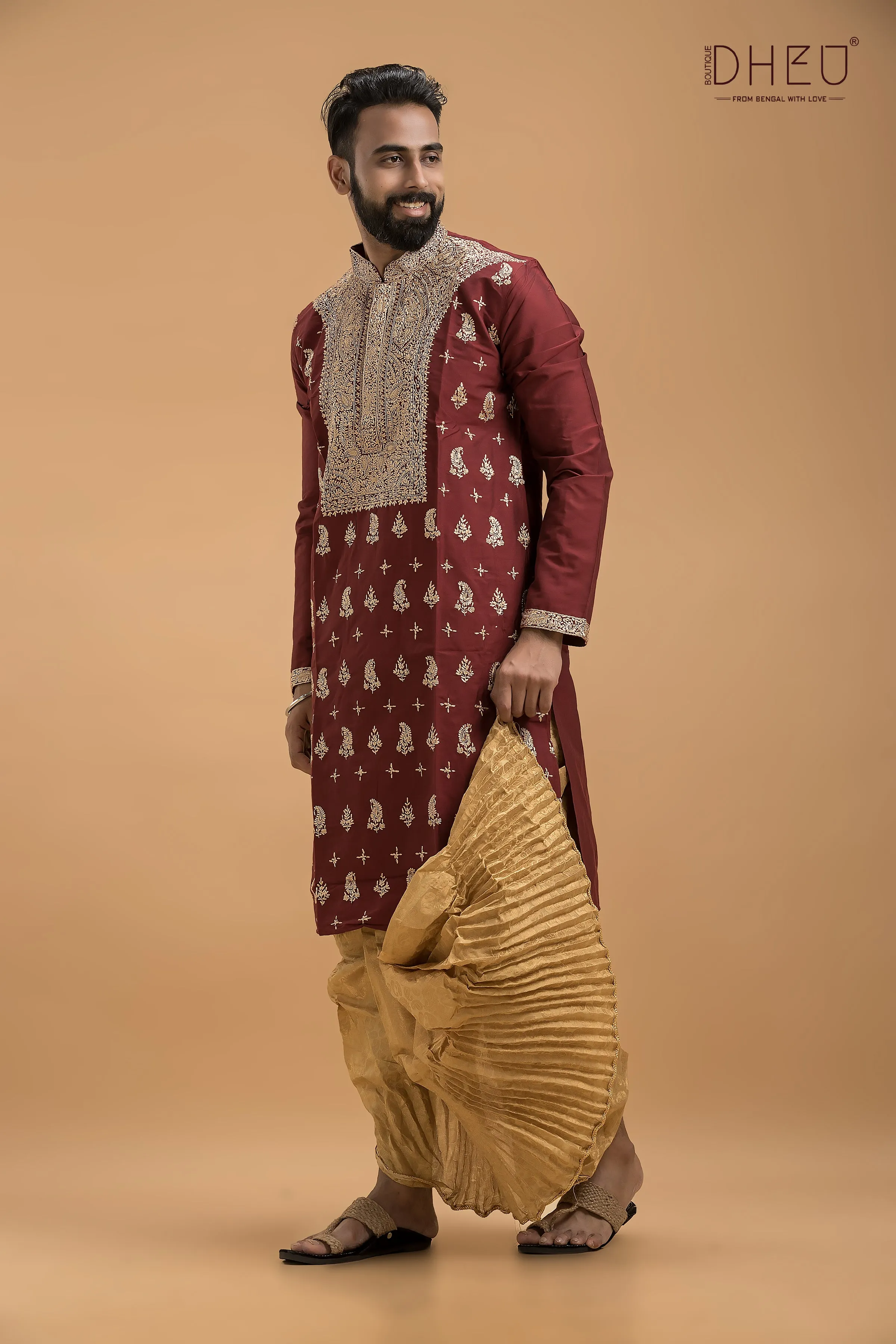 Exclusive Embroidered Katan Silk Kurta & Dhoti(Optional) Set