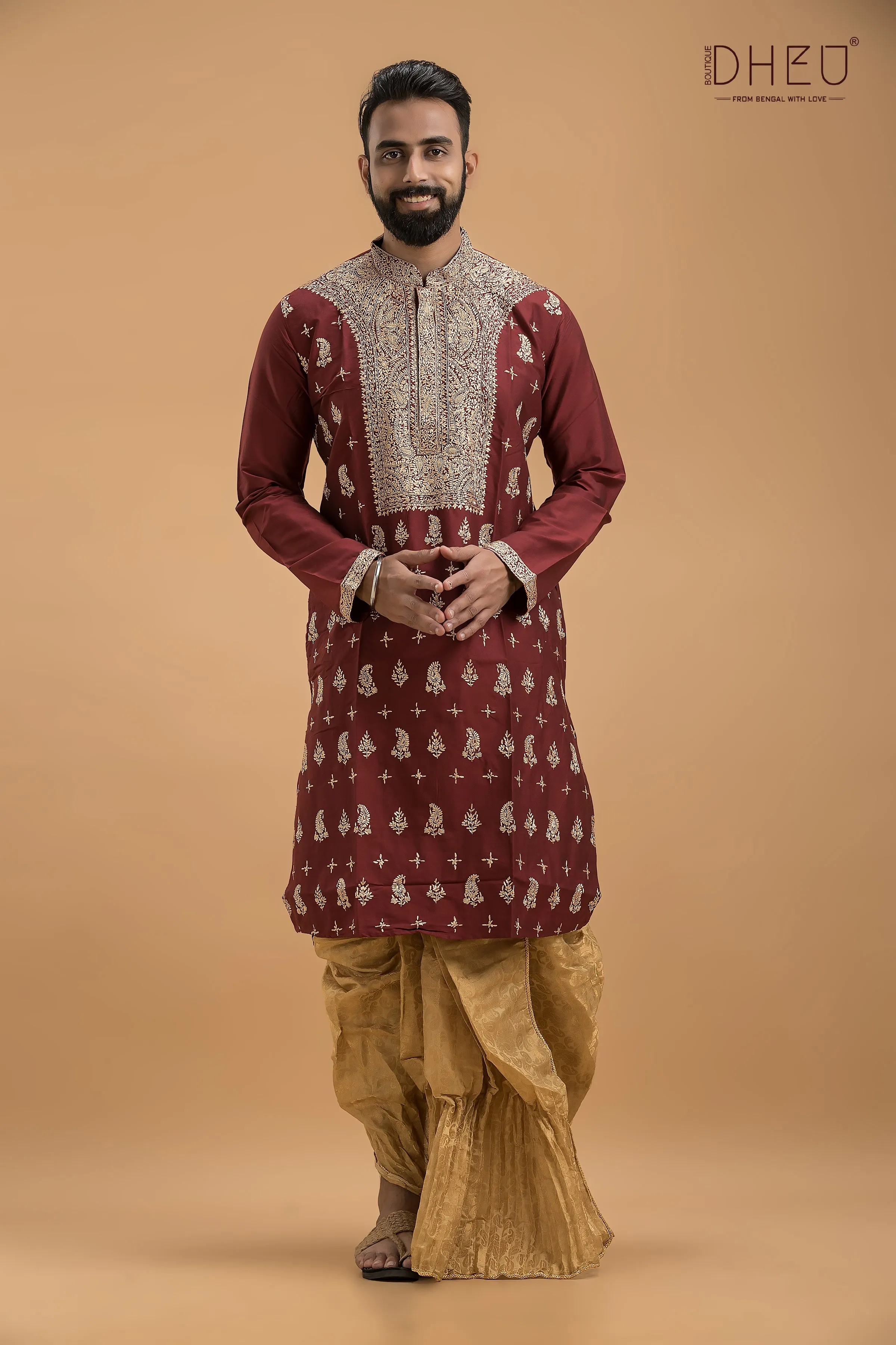 Exclusive Embroidered Katan Silk Kurta & Dhoti(Optional) Set