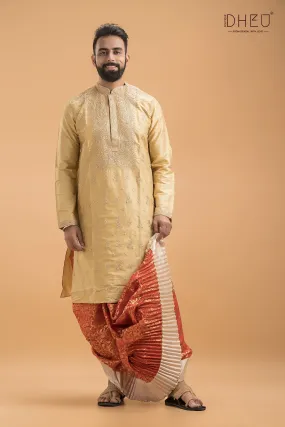 Exclusive Embroidered Katan Silk Kurta & Dhoti(Optional) Set