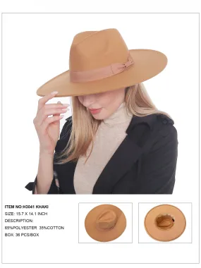 H3041 Khaki Fedora Felt Bow Hat