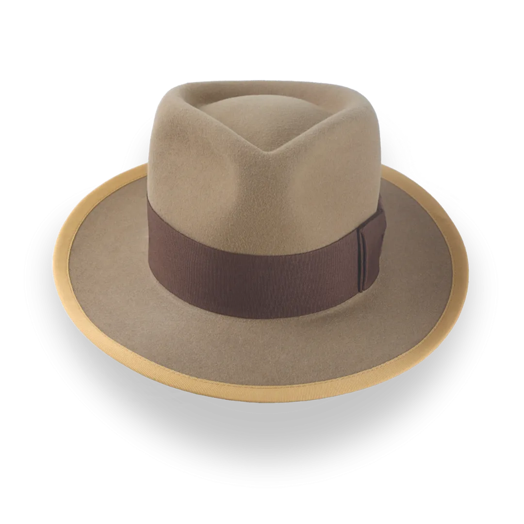 Light Camel Teardrop Mens Fedora with Double-Bow Hatband | The Stentor