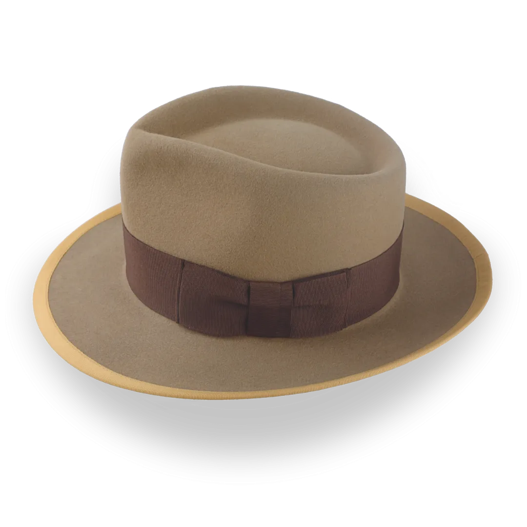 Light Camel Teardrop Mens Fedora with Double-Bow Hatband | The Stentor