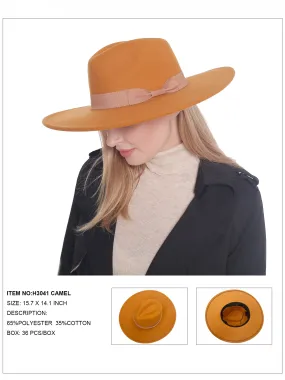 Ribbon Felt Fedora Hat - Camel