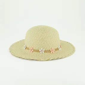 Straw Sun Hat.Flower Applique Trim Band.