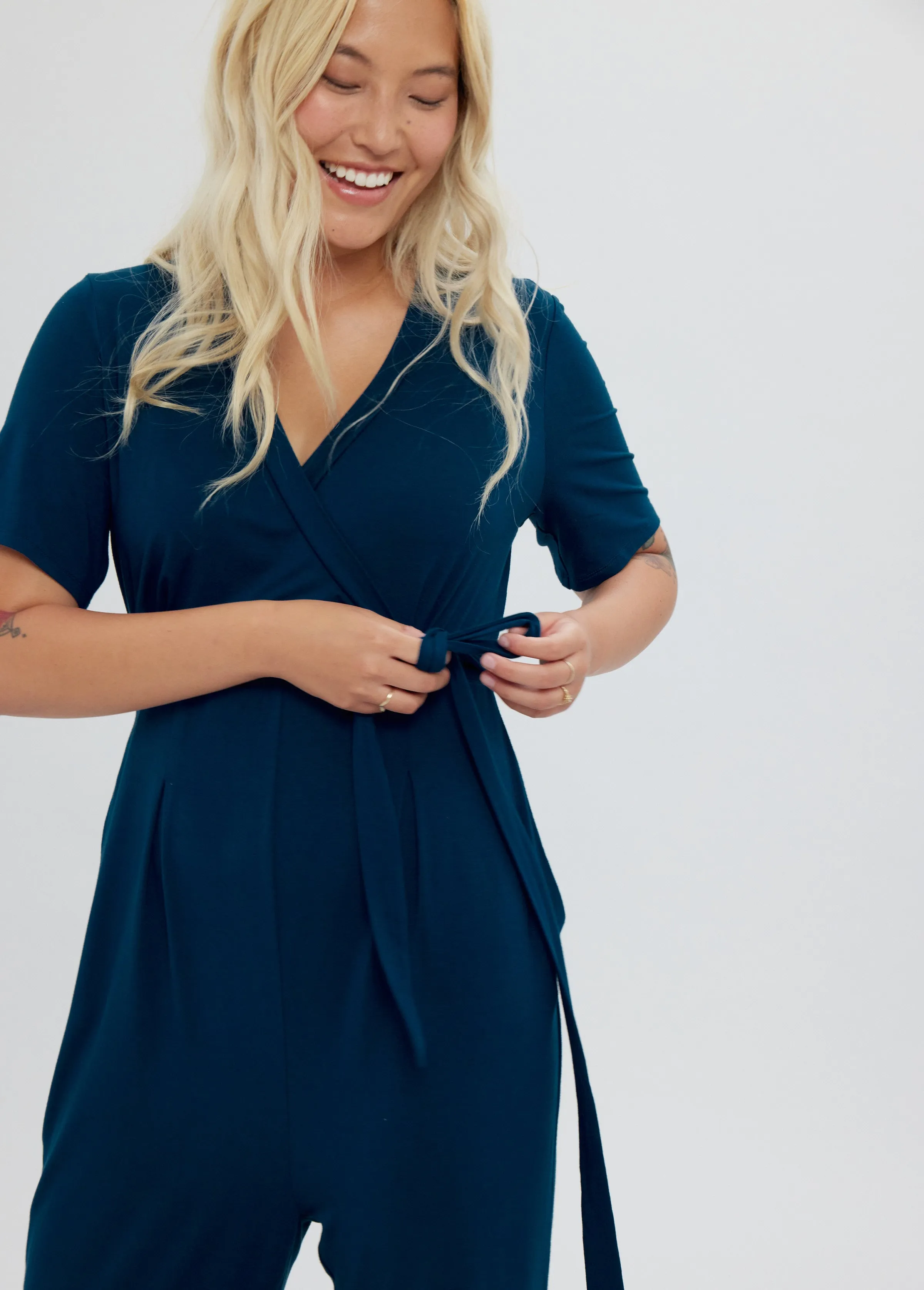 The EveryWear Short Sleeve Maternity   Nursing Jumpsuit