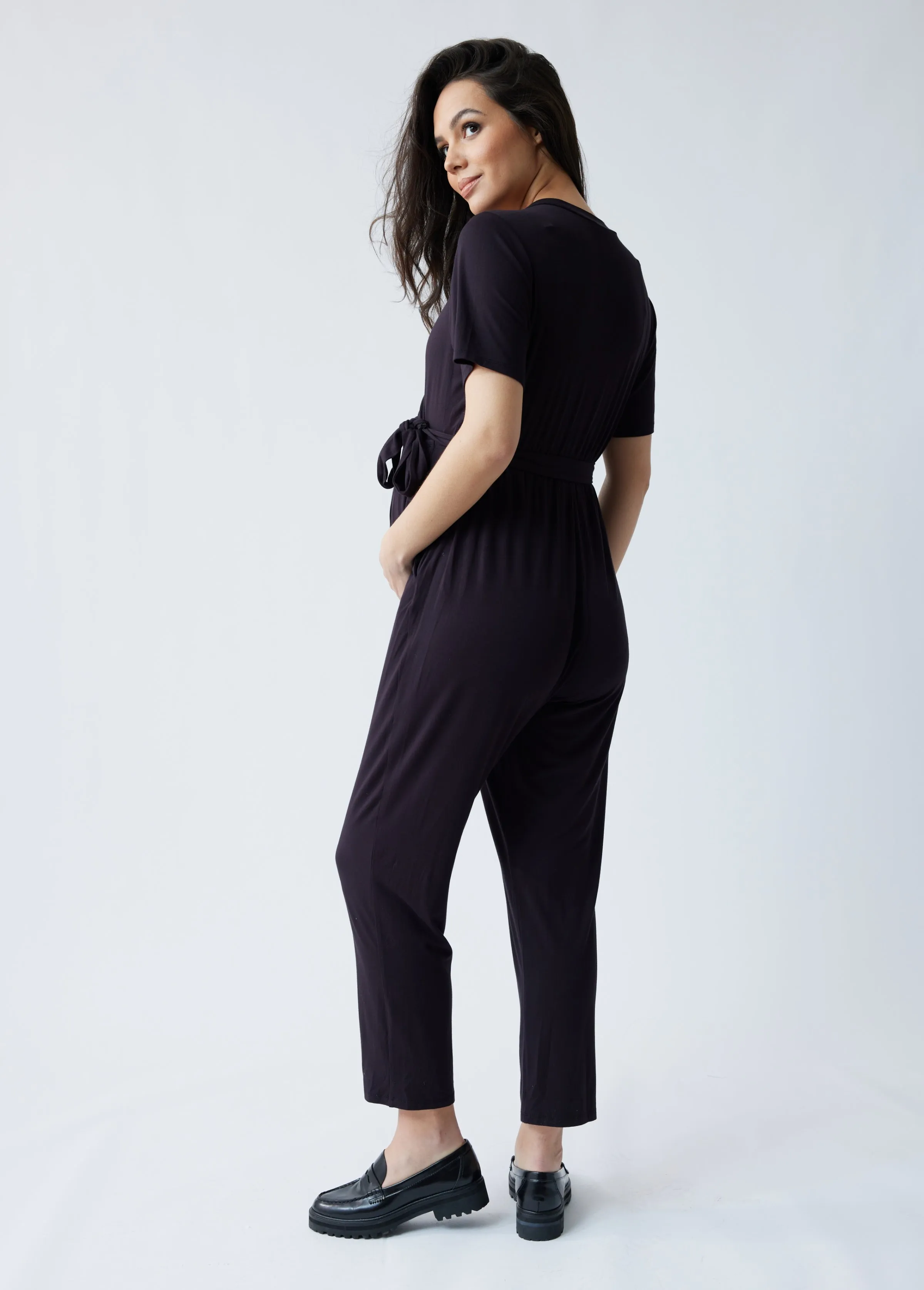 The EveryWear Short Sleeve Maternity   Nursing Jumpsuit