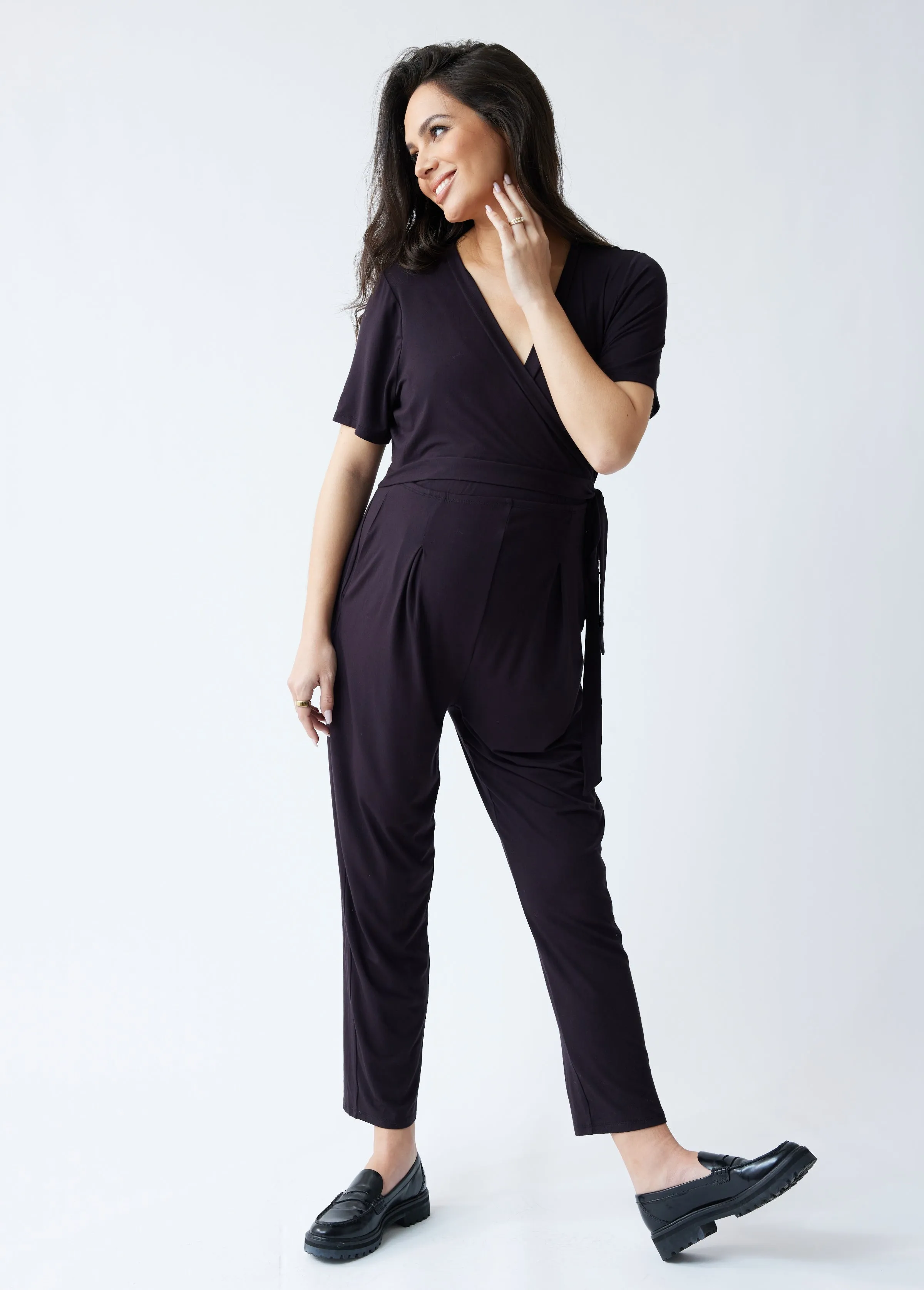 The EveryWear Short Sleeve Maternity   Nursing Jumpsuit