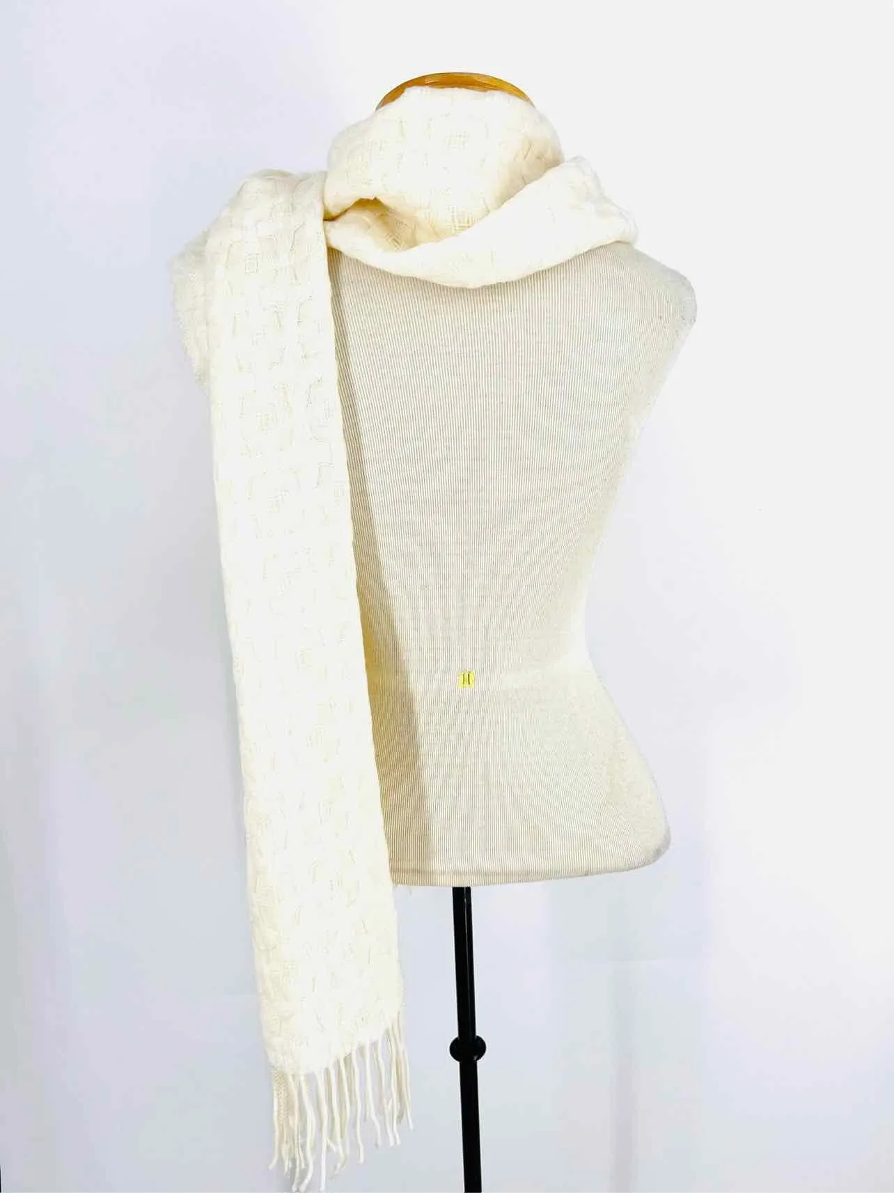 Tory Burch Ivory/Navy Knit Fringe Designer Scarf