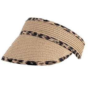 Women’s Straw Sun Visor with Animal Print Trim